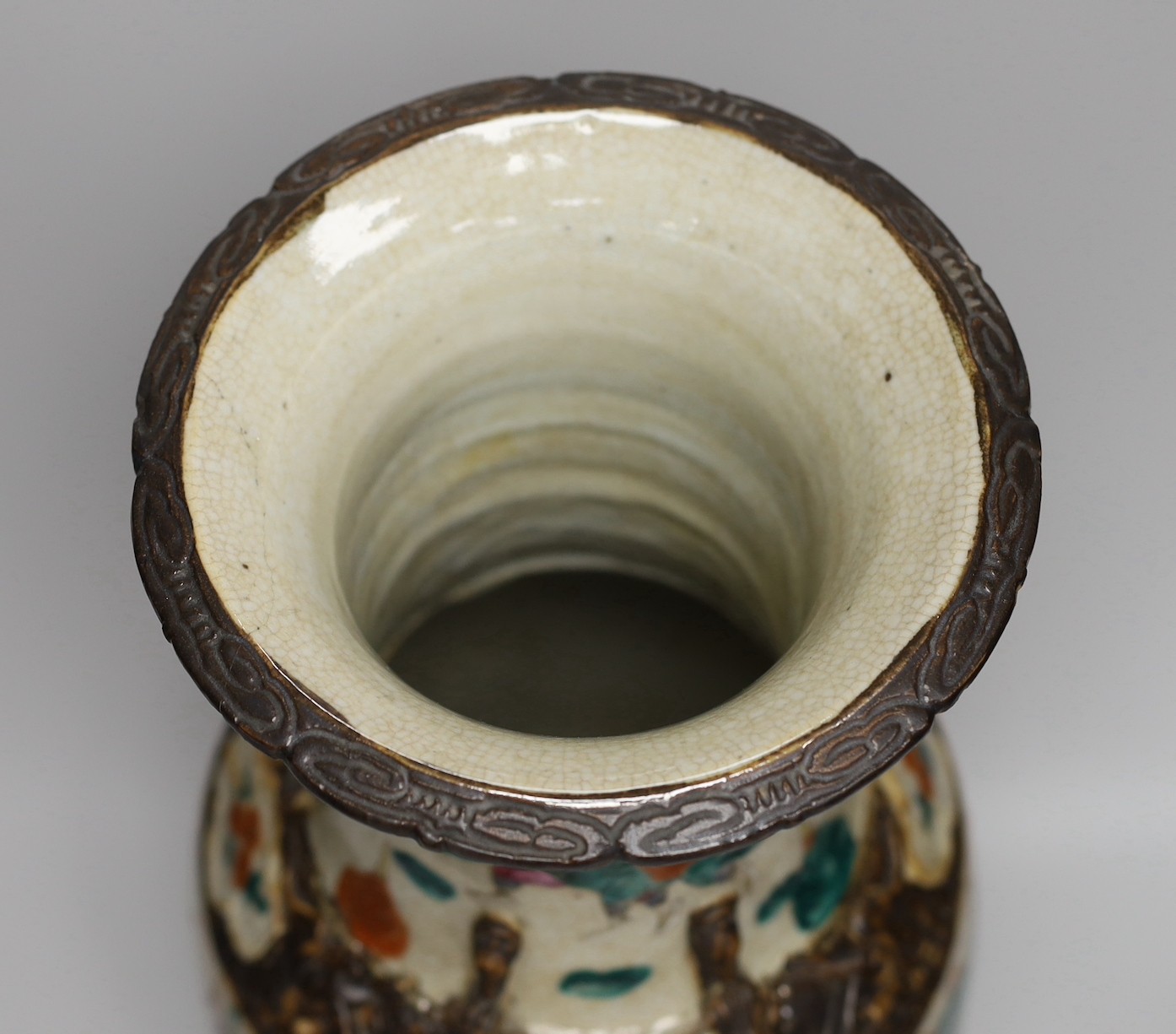 A late 19th century Chinese famille rose crackle glaze vase, 46cm